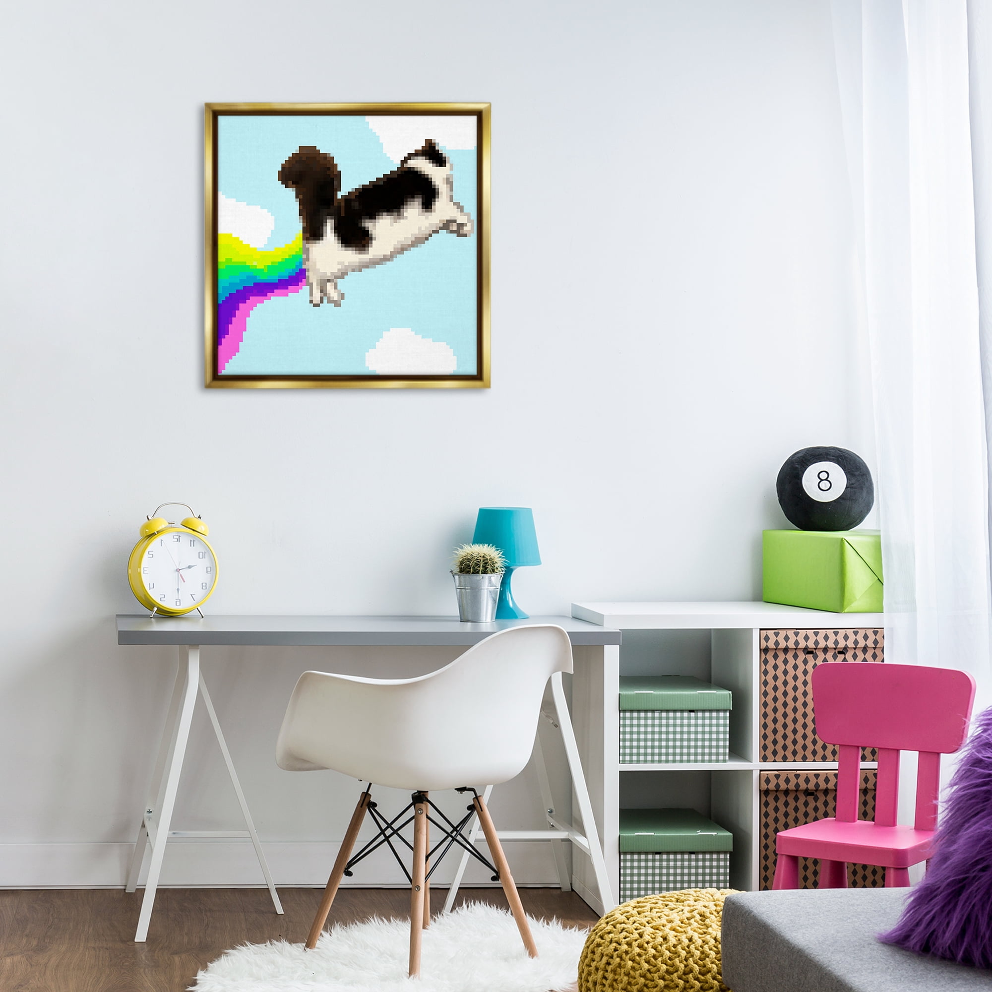 Stupell Industries Whimsical Cat Flying Animals Painting Gold Floater Framed Canvas Art Print Wall Art, 25 x 25