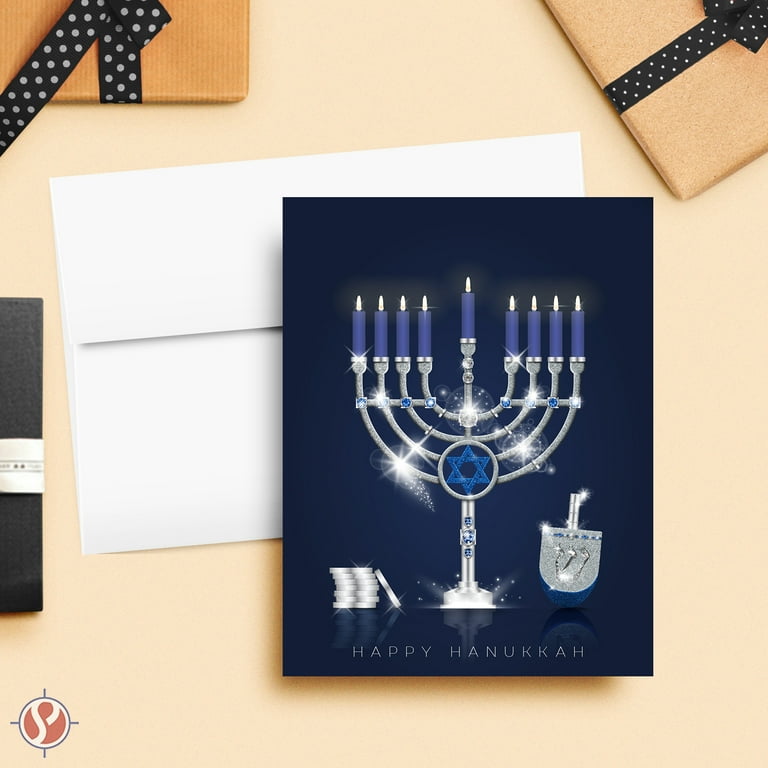 Happy Hanukkah Greeting Cards, Blue Menorah Design, 25 Pack photo 3