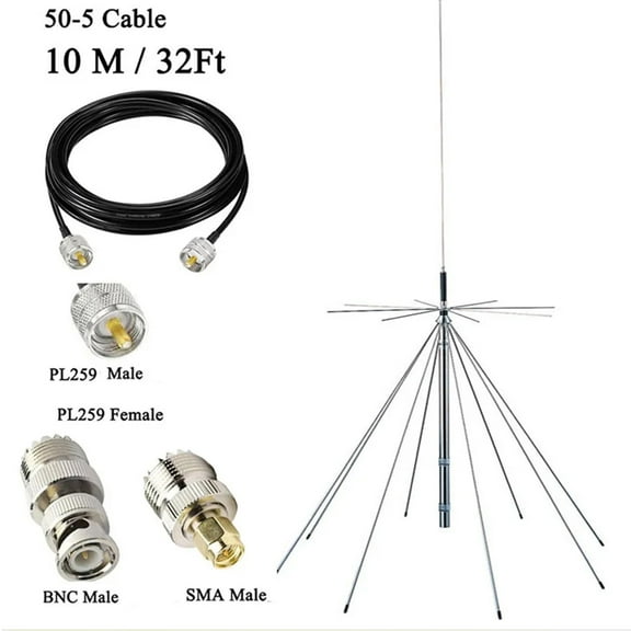 Discone Wideband Scanner Antenna 25–1300MHz for SDR, CB, VHF UHF Radios with Cable
