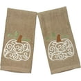 thumbnail image 3 of Serafina Home Fall Bathroom Fingertip Towels – Set of 2 Beige 100% Cotton Embroidered White Pumpkin & Vine Design – 18 x 12” Decorative Bath & Kitchen Towels, 3 of 7