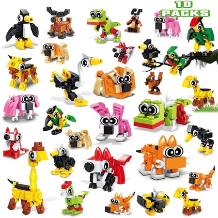HogoKids Party Favors for Kids 10 Pack, 30 Kinds of Animal Building Blocks Stocking Stuffers for Kids Aged 4-12+