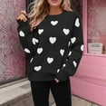 thumbnail image 2 of Heart Stripe Patchwork Sweater for Women Fall Long Sleeve Crewneck Knitted Tops Fall, 2 of 5