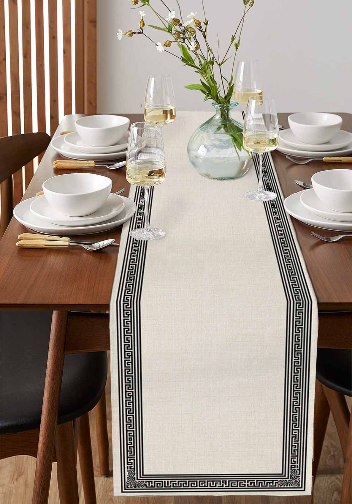 Black Cream Greek Key Table Runner 72 Inches, Geometric Greece Ancient Rustic Bed Runner Dresser Scarves Tabletop for Indoor Outdoor Parties/Ceremony/Banquet, 18" x 72"