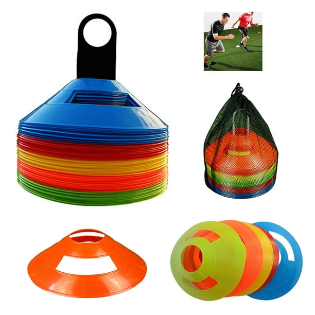 50 conos de disco para fútbol con bolsa de transporte y soporte para entrenamiento de fútbol, marcadores de cono para campos deportivos