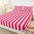 thumbnail image 5 of Meiyoeat Bold Vertical Stripe Queen Sheets 4 Pieces for Girls, Contemporary Pinstripe Queen Sheet Sets, Hot Pink,1 Fitted Sheet, 1 Flat Sheet and 2 Pillowcases, 5 of 6