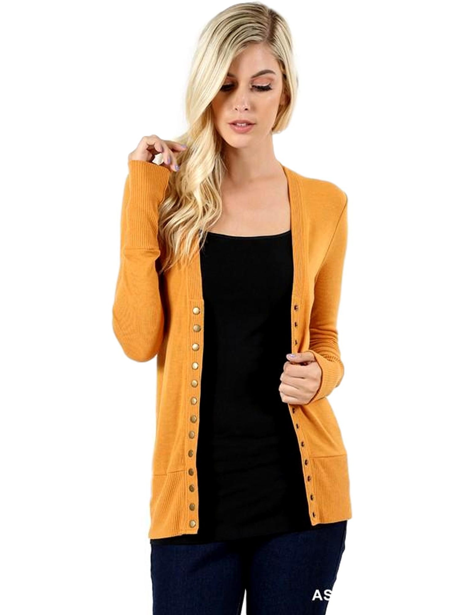 Snap Button Sweater Cardiga, Ash Mustard - Walmart.com