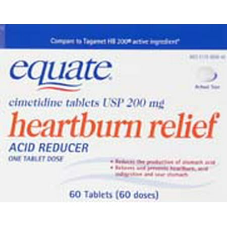 Equate Cimetidine Heartburn Relief Acid Reducer Tablets, 200 mg, 60 Count