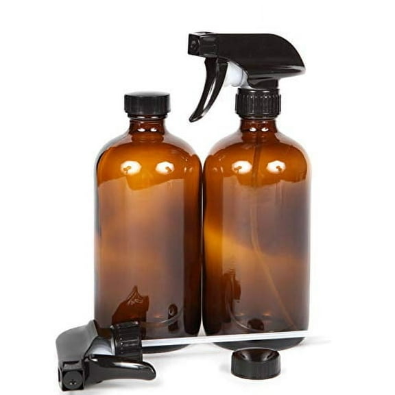 Vivaplex 2 Large 16 oz Amber Glass Spray Bottles with Black Lids, 2 Count