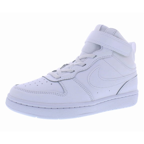 Nike Boys Court Borough Mid 2 Leather Sneakers Athletic Shoes 11 Big Kid White/White
