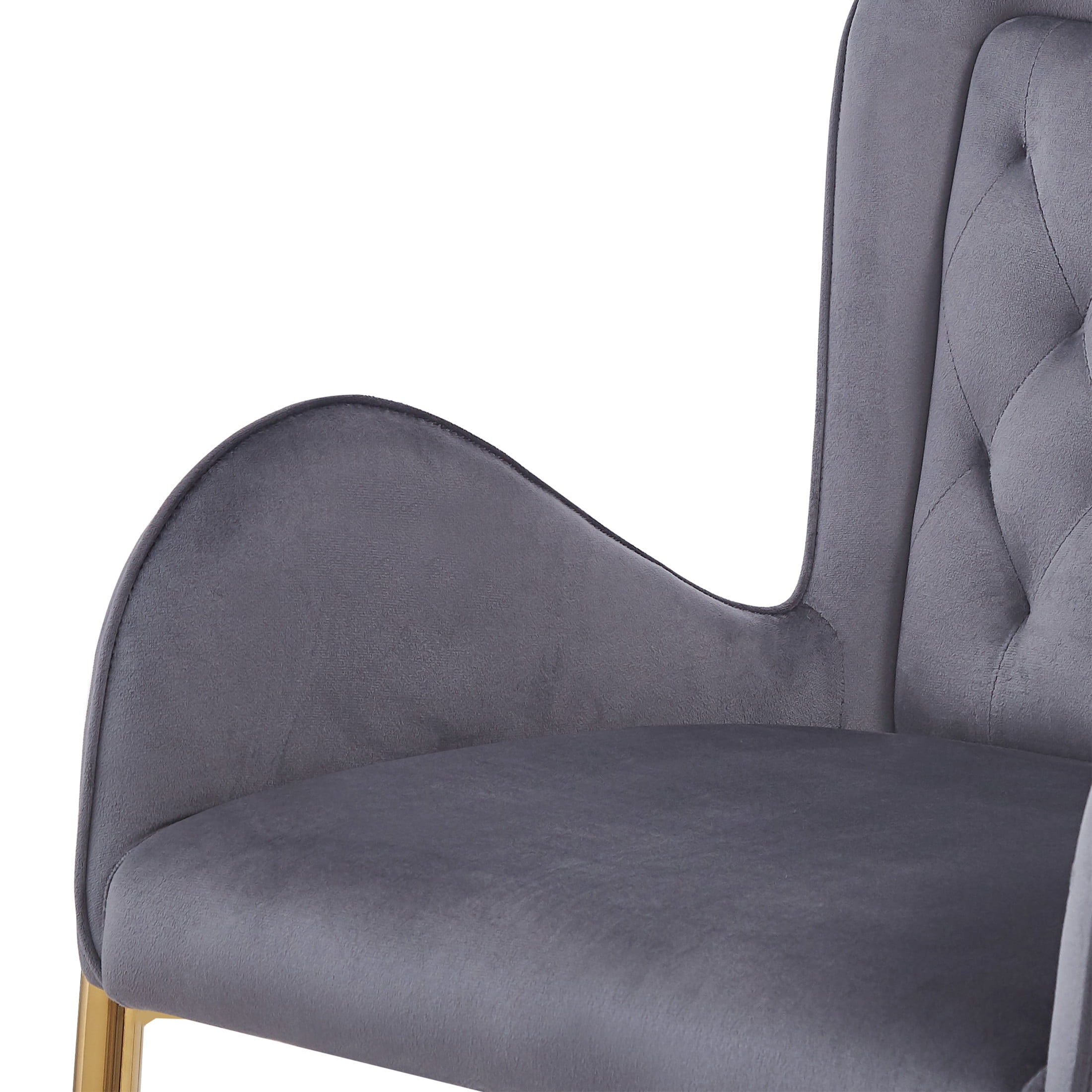 Velvet Counter Height Bar Stools with Golden Metal Frame & Tufted Back, Gray, Set of 2