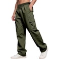 thumbnail image 6 of Liuinsasek Men's Straight Leg Cargo Pants Drawstring Elastic with Multi-Pockets Waist Casual Loose Outdoor Sports Long Pants, 6 of 7