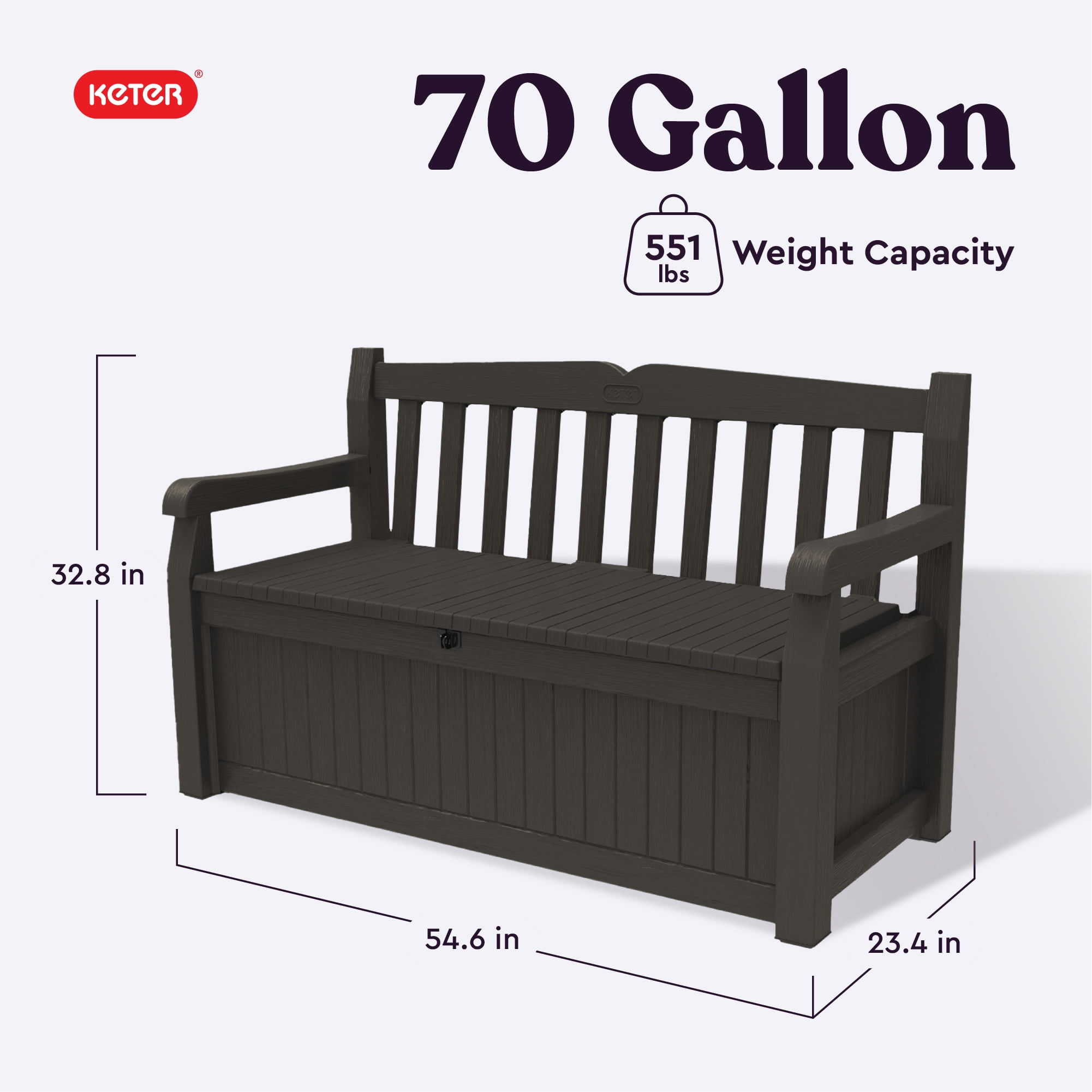 Keter Solana 70 Gallon Storage Bench Deck Box for Patio Furniture, Front Porch Decor and Outdoor Seating - Perfect to Store Garden Tools and Pool Toys, Brown