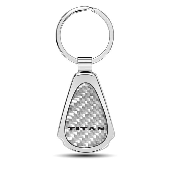 Nissan Titan Logo Real Silver Dome Carbon Fiber Chrome Metal Teardrop Key Chain