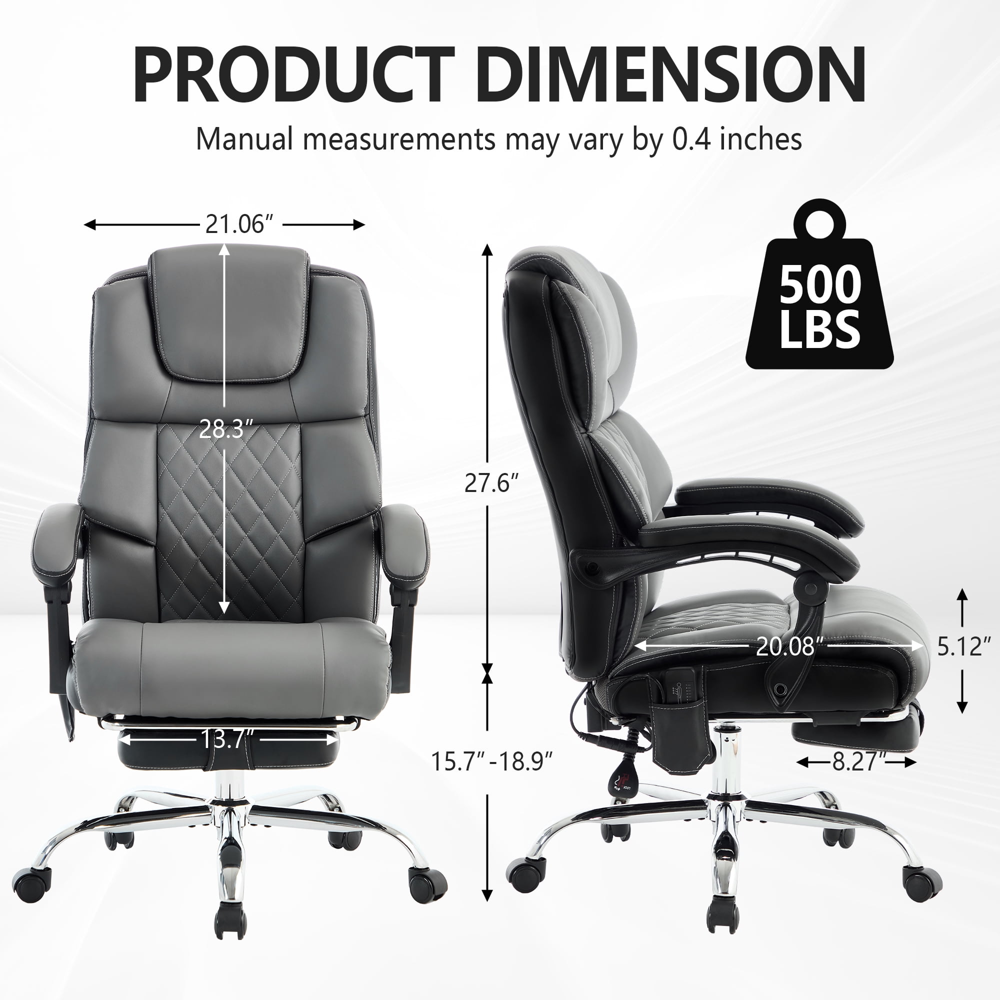 Office Chair with 6-point Vibration Massage and  Shoulder Heated,Big and Tall Office Chair, Reclining Office Chair,Gray
