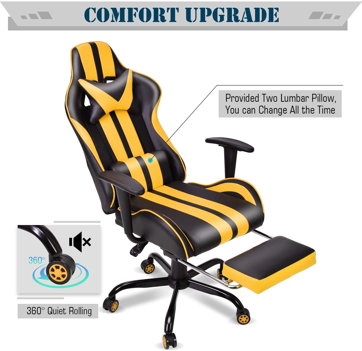 Video Gaming Chair E Sports Chair Office Chair Pc Gaming Chair Racing Style Massage Racing Chair With Height Adjustment Lumbar Support Headrest Retractable Footrest Racing Yellow Walmart Com Walmart Com Video Gaming Chair E Sports Chair Office Chair Pc Gaming Chair Racing Style Massage Racing Chair With Height Adjustment Lumbar Support Headrest Retractable Footrest Racing Yellow Walmart Com Walmart Com
