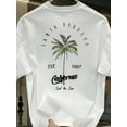 thumbnail image 4 of Men's Thickened 100% Cotton Vintage California Graphic T-Shirt - Santa Barbara Palm Trees and "Sound of the Sun" Print, Loose Large Size Spring and Summer Casual Short Sleeve T-Shirt,, 4 of 8