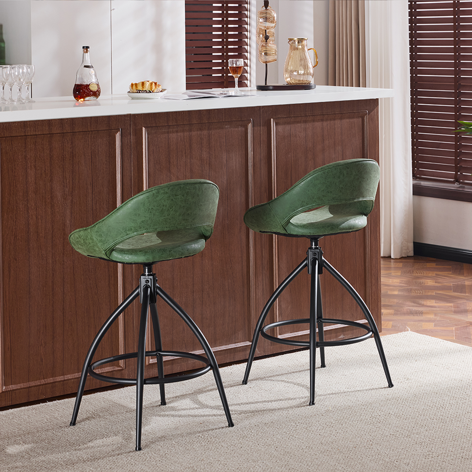 Ktaxon Set of 2 Swivel Barstools with footrest, 26" Counter Height Padded Bar Stools 2 PCS, Green
