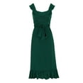 thumbnail image 3 of Women's Elegant Midi Dress Sleeveless Ruffle Scoop High Waist A Line Flowy Wedding Cocktail Party Dresses with Belt, 3 of 7
