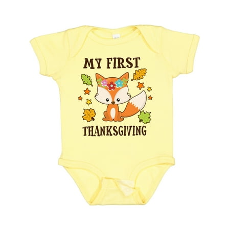 

Inktastic My First Thanksgiving with Fall Fox and Leaves Gift Baby Boy or Baby Girl Bodysuit