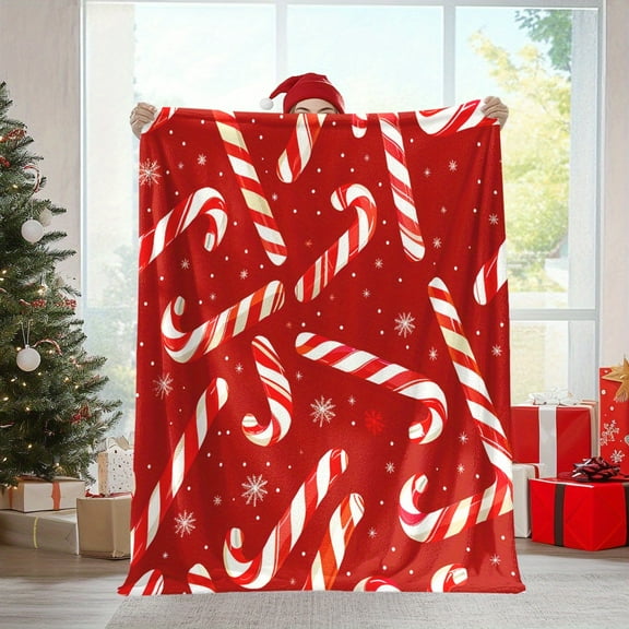 Soft Flannel Cozy Candy Cane Christmas Blanket - Warm Throw for Naps, Camping & Travel | Perfect Holiday Gift for Friends, Family & Loved Ones