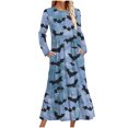 thumbnail image 2 of WFJCJPAF 2025 New Halloween Halloween Dresses for Women Plus Size 26 Summer,Ladies'and Winter Fashionable Round Neck Long Sleeved Halloween Printed Dress - Blue L, 2 of 5