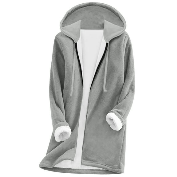 flyskyup Fleece Lined Jackets for Women Full Zip Warm Hooded Coats Winter Outerwear with Pockets