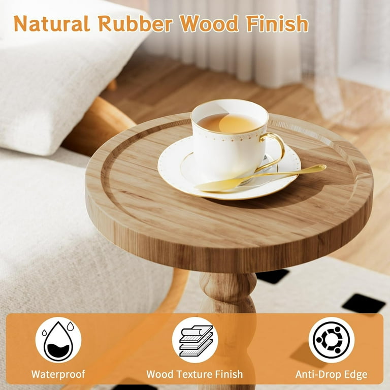 Finew Solid Wood Round Side Table, Brown photo 2