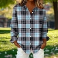thumbnail image 2 of Daiosportswear Womens Long Sleeve Plaid Shirts Flannel Collared Button Down Shackets Casual Rolled Up Blouses Top Light Blue M(M), 2 of 6