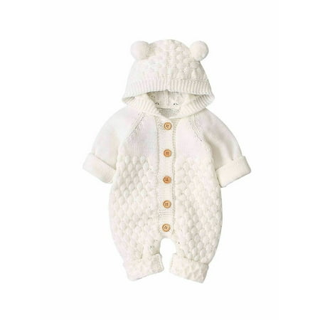 

Multitrust Baby Boys Girls Bear Ear Knit Romper Hooded Wool Sweater Outfit