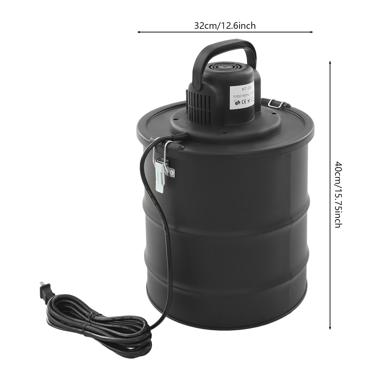 Miumaeov 1200W 18KPa Ash Vacuum Cleaner Fireplace BBQ Grills Ash Cleaning Machine with 20L Dust Collection Bin