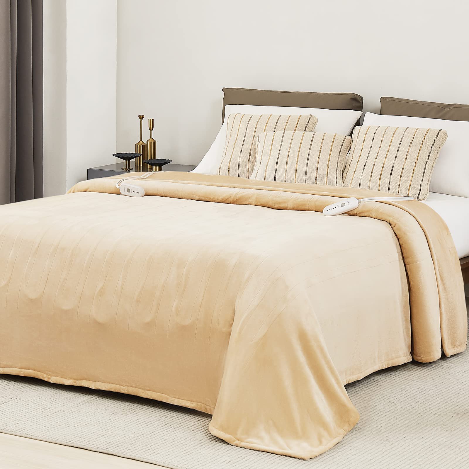 JKMAX Electric Heated Blanket, 90*100 Cozy Heated Blanket for Bed, 5  Heating Levels u0026 10 Hours Auto Off, Dual Controller Electric Blanket for  Adults, Flannel Electric Throw Blanket, (90*100, Beige) - Walmart.com