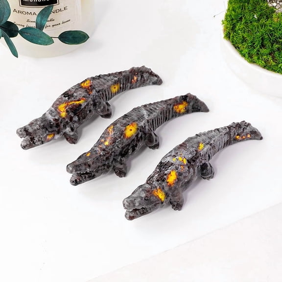 Obsidian Crocodile Figurine Handcrafted Black Obsidian or Firestone Crocodile, Spiritual and Healing Crystal Decor