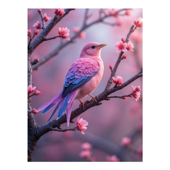 Diamond Art Kit for Adults, Pink Bird On Blossoming Tree Diamond Painting for Adults Beginners, 5D DIY Diamond Art Painting Kits, Colorful Diamond Painting Craft for Home Decor 12x16
