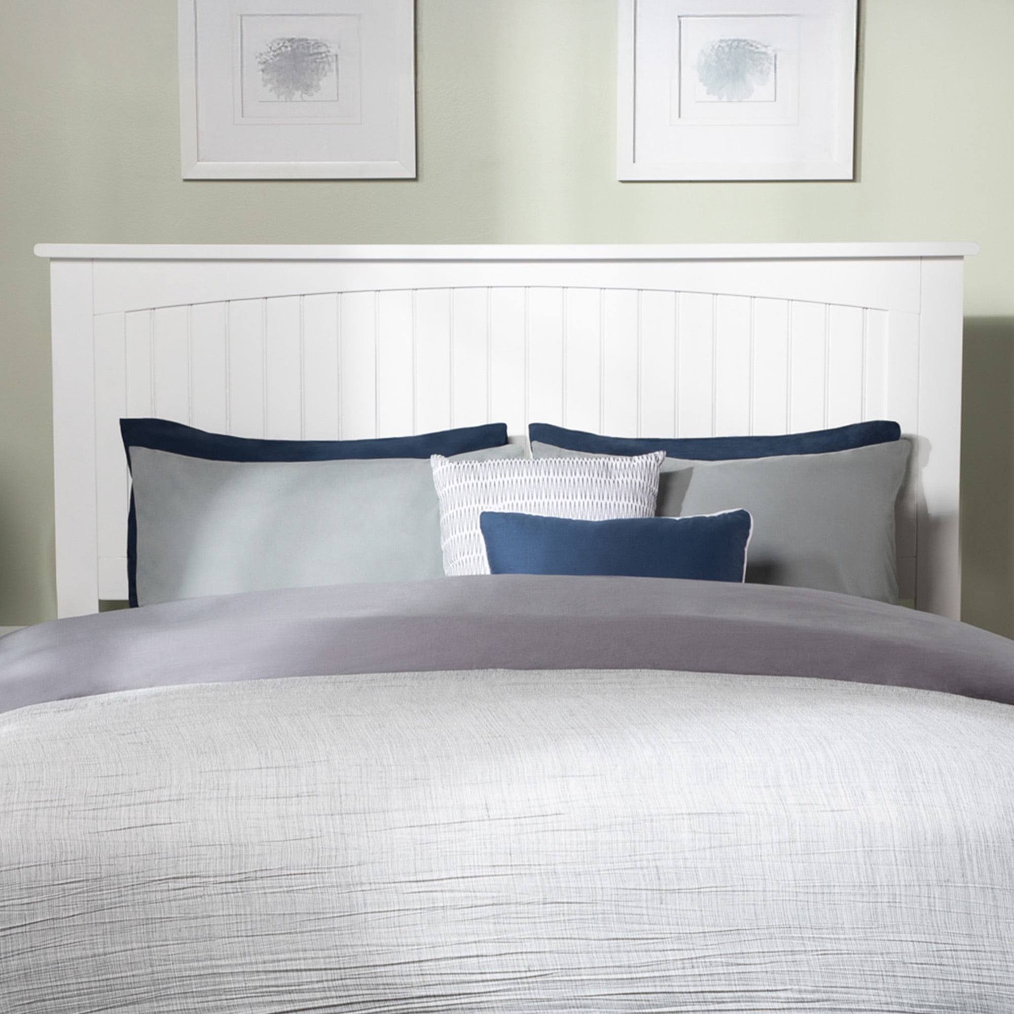 AFI Nantucket King Low Profile Wood Platform Bed Frame with Cottage Headboard, White