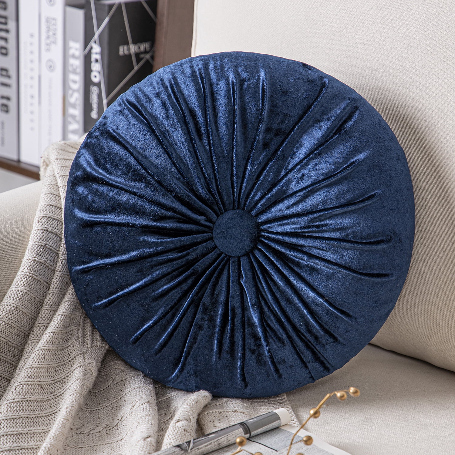 Phantoscope Crushed Velvet Pleated Round Pumpkin Floor Pillow Series