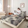 thumbnail image 4 of Feelyou Grey Buffalo Square Queen Sheet Sets for Men, Patchwork Checkered Flat Sheet, Vintage Fashion Theme Queen Fitted Sheet, Ultra Soft Bedroom Decor, 4-Piece, 4 of 7