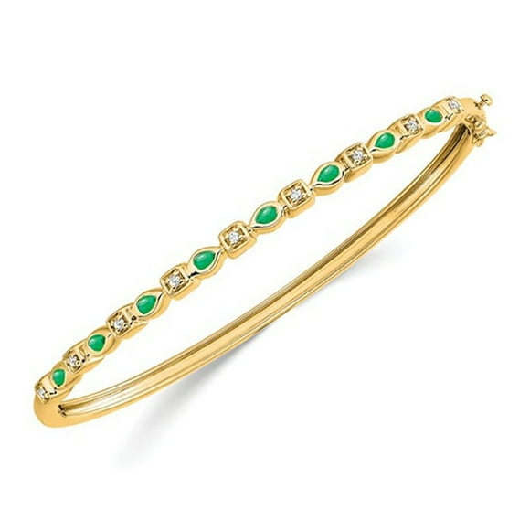 2/5 Carat (ctw) Emerald Bangle Bracelet in 14K Yellow Gold with DIamonds