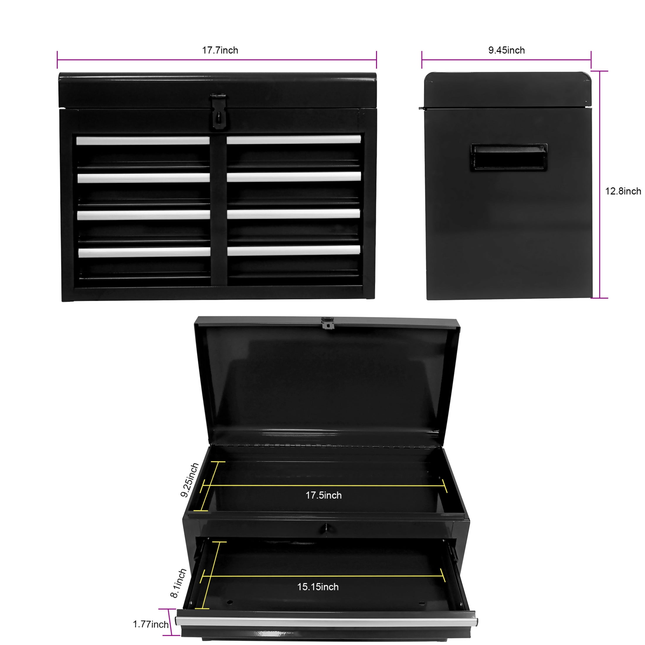 Noble House Rolling Tool Chest, 5-Drawer Metal Storage Box Organizer with Detachable Top & Adjustable Shelf, Black