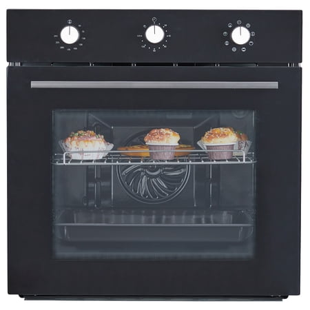 Single Wall Oven 24 Inch Black Built-In Electric, 8 Cooking Functions 3000W 2.5 Cu Ft Convection Oven with Mechanical Knobs Control