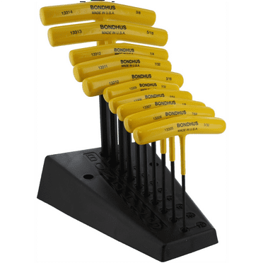Bondhus 15390 Hex Wrench Set, 10 Pieces, 3/32" to 3/8", T-Handle
