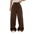 thumbnail image 2 of Women's Casual Pants High Waisted Side Pocket Straight Leg Work Pants Women'S Fashionable High Waist Zipper Casual Pants Suit Pants,Brown Women's Casual Pants L, 2 of 8