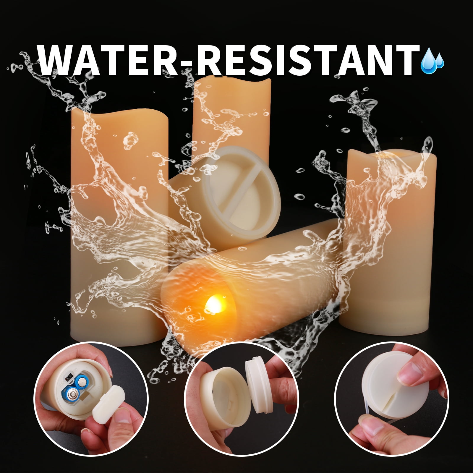 Debonair Flameless Waterproof Led Candles, Battery Operated Flameless Pillar Candles with 10-Key Remotes and Cycling 24 Hours Timer For Outdoor, Indoor, Wedding Décor, Exquisite Pack of 12 (4 size)