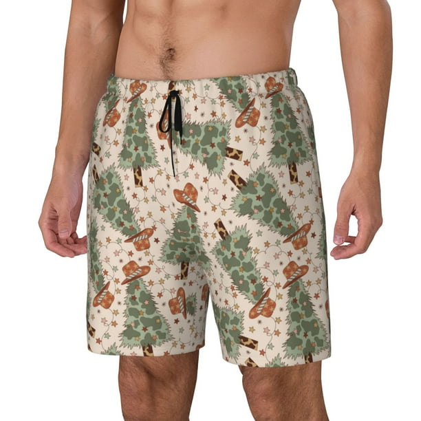 Balery Cowboy Christmas Trees Bañador para hombre, shorts de playa de secado rápido con entrepierna y forro de compresión-Large