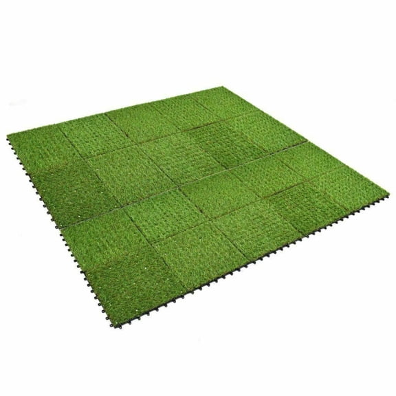 Artificial Grass Tiles, 20 mm Pile Interlocking Turf Squares for Patio Deck and Balcony, Year-Round Green