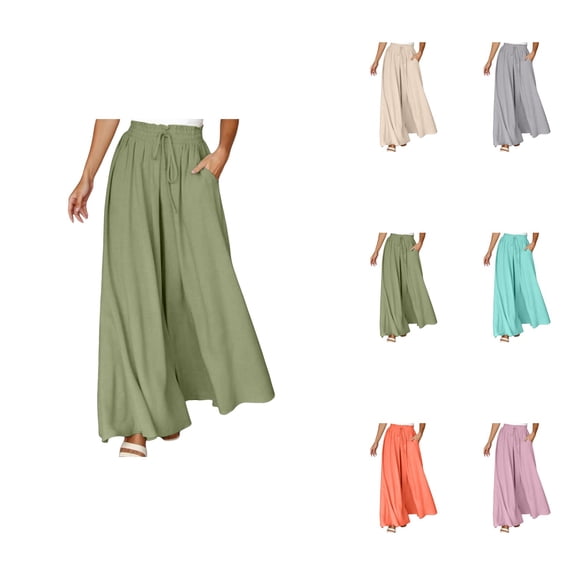Women's Wide Leg High Waisted Yoga Pants, Casual Comfy Drawstring Palazzo Culottes with Elastic Waist, Boho Beach & Plus Size Hippie Style
