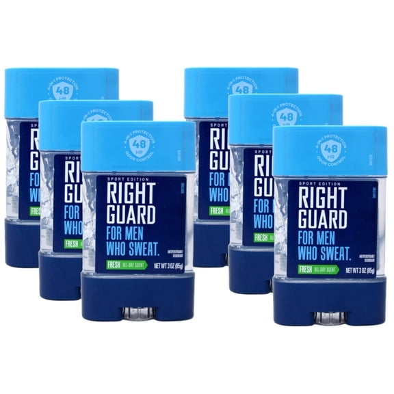 Right Guard, For Men Who Sweat, Odor Defense, Antiperspirant/Deodorant Clear Gel, Sport Edition, Fresh, 3 OZ (Pack Of 6)
