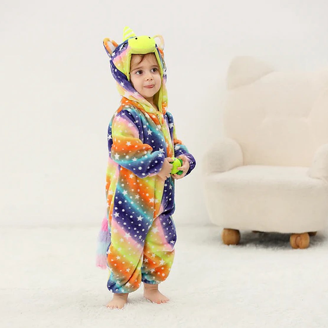 ATAIKU Baby Animal Unicorn Onesie Flannel Hooded Romper for Infant Winter Playsuit Jumpsuit for Boys and Girls Toddler Overall Outfit