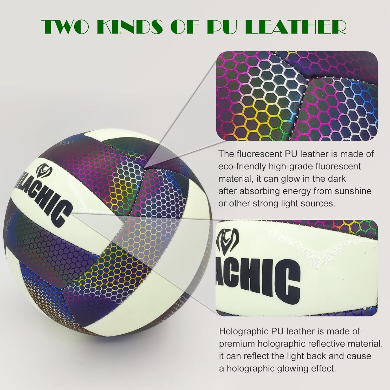 Volleyballs, Holographic Glowing Volleyball Official Size 5, Indoor Outdoor Beach Volleyball Ball for Men Women
