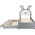 thumbnail image 3 of Twin Size Upholstered Platform Bed with Trundle and 3 Drawers, Twin Bed Frame with Rabbit-Shaped Headboard and Embedded LED Lights, 3 of 8