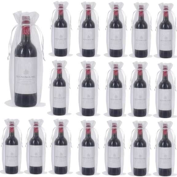 30-Pack White Sheer Organza Wine Gift Bags | 14.6" x 5.5" Reusable Mesh Drawstring Bottle Pouches | Perfect for Wedding, Christmas, Party Wine Bottle Wrapping Decor
